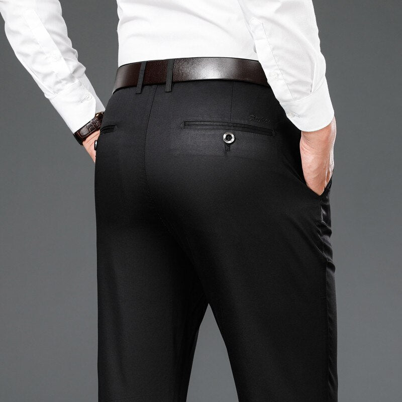 Men Dress Pants Smart Casual Solid Suit Pants Men Office Pants High Quality Mid Full Length Suit Trousers for Man Straight