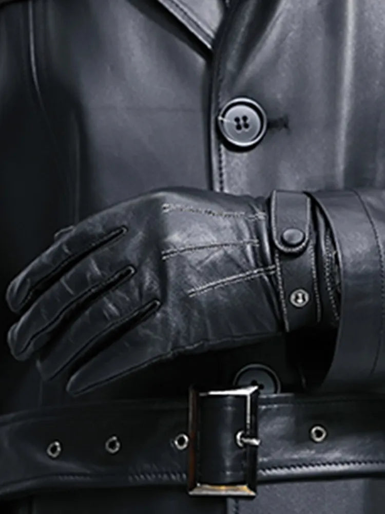 Mauroicardi Spring Long Smart Black Waterproof Leather Trench Coat Men Lapel belt Autumn Soft Faux Leather Blazer for Men 2023
