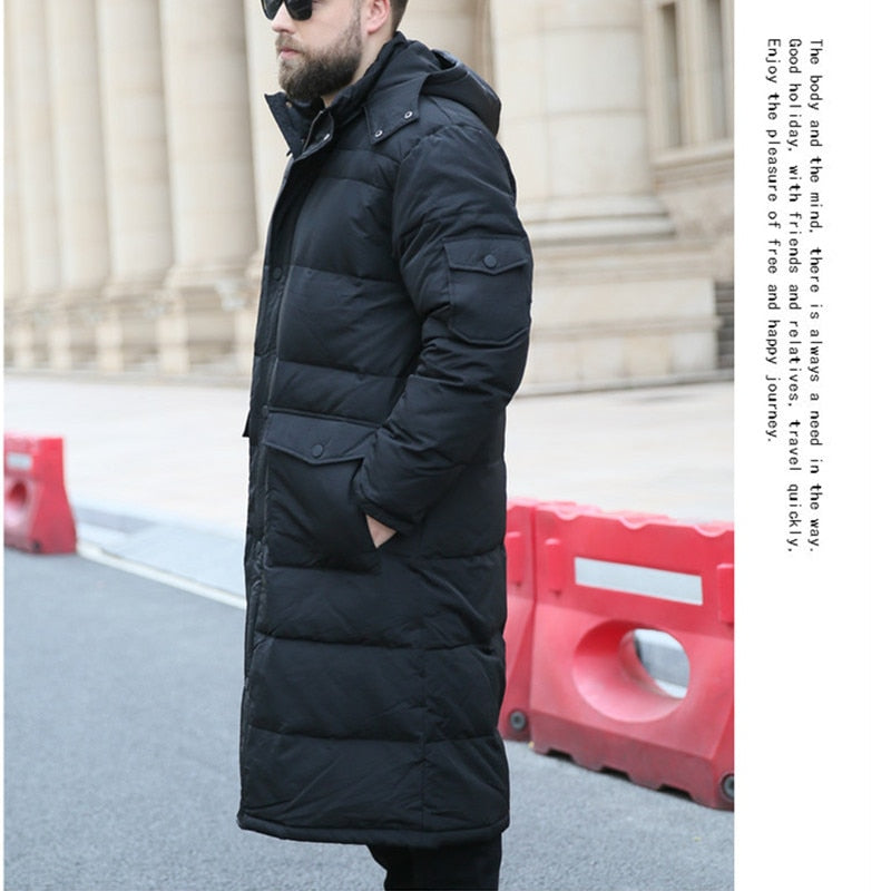 Extra Long Winter White Down Jacket Men 2020 86% Black Cargo Thick Coat Hooded Warm Male Plus Size 6XL 7XL 8X 9XL 10XL Clothing