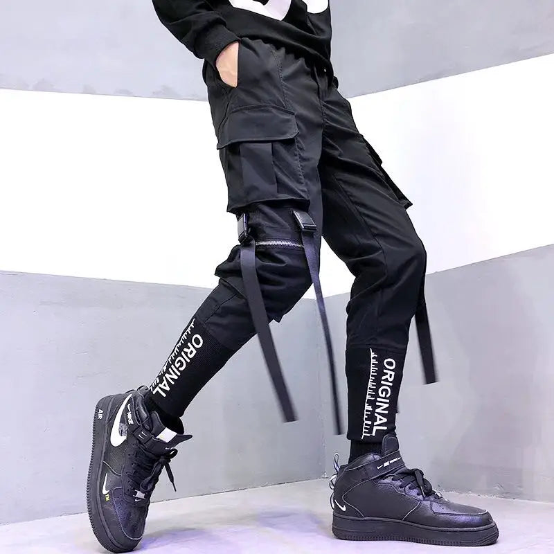 Men's Retro High Streetwear Cargo Pants Men Loose Straight Casual Sweatpants Joggers