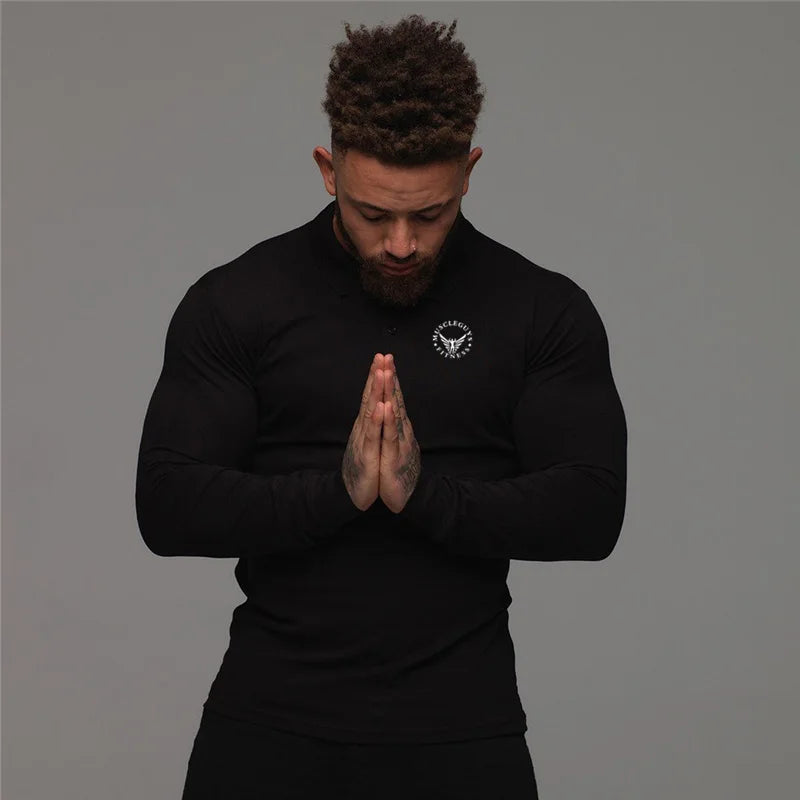 Muscleguys Autumn Fashion Polo Shirt Men Long Sleeve Slim Fit Turn Colla Poloshirt Casual Mens Gym Sportswear Polo T Shirt