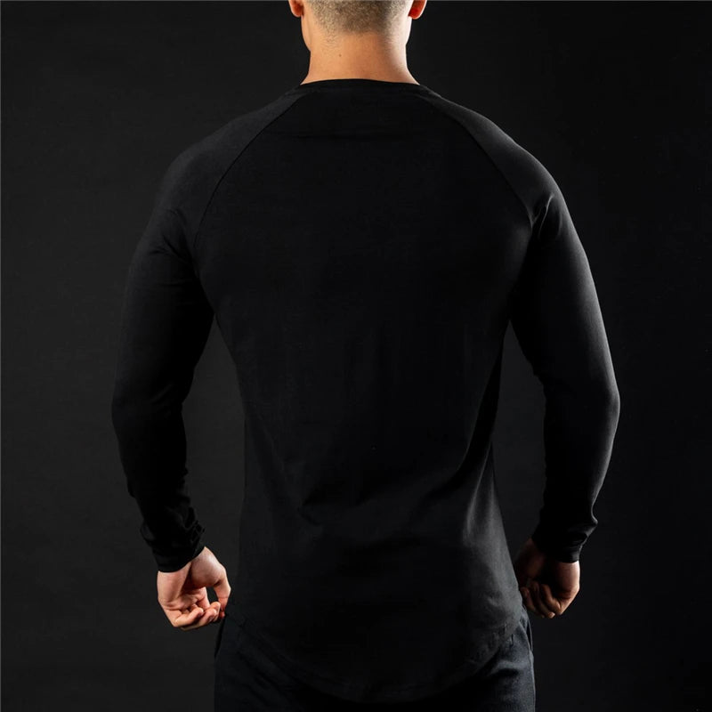 Casual Long Sleeve T-shirt Men Cotton Gym Clothing Fitness Bodybuilding Workout Skinny T Shirt Male Solid Sports Tee Tops