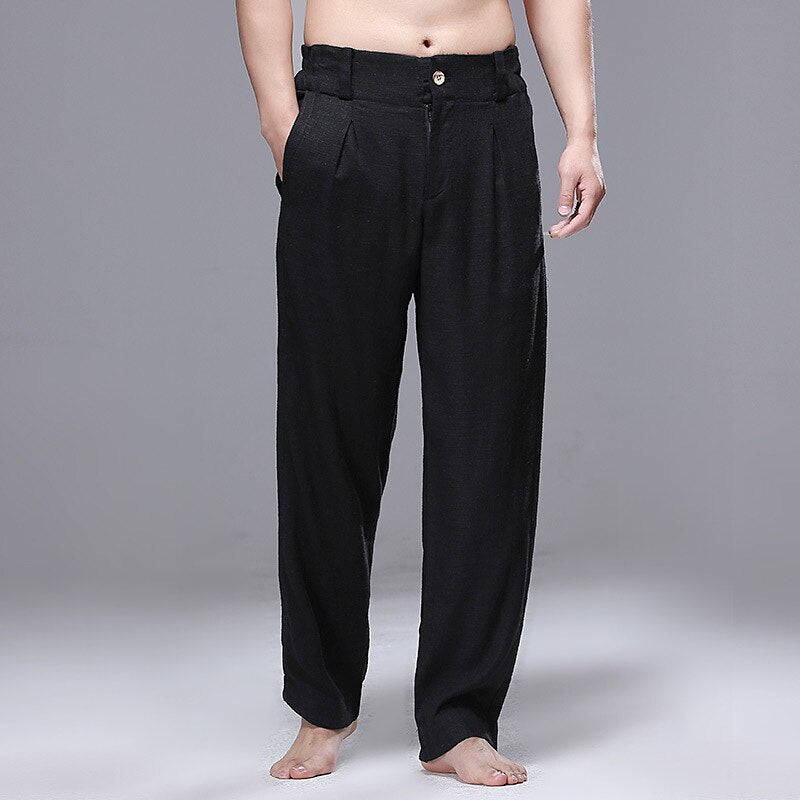 New Men Pants Summer Lightweight Breathable Cotton Linen Casual Pants Mens Solid Straight Harem Pants Fashion Loose Trousers Men