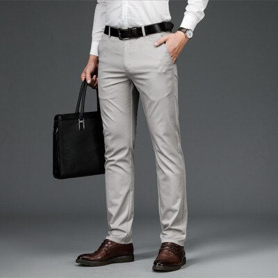 Men Dress Pants Smart Casual Solid Suit Pants Men Office Pants High Quality Mid Full Length Suit Trousers for Man Straight