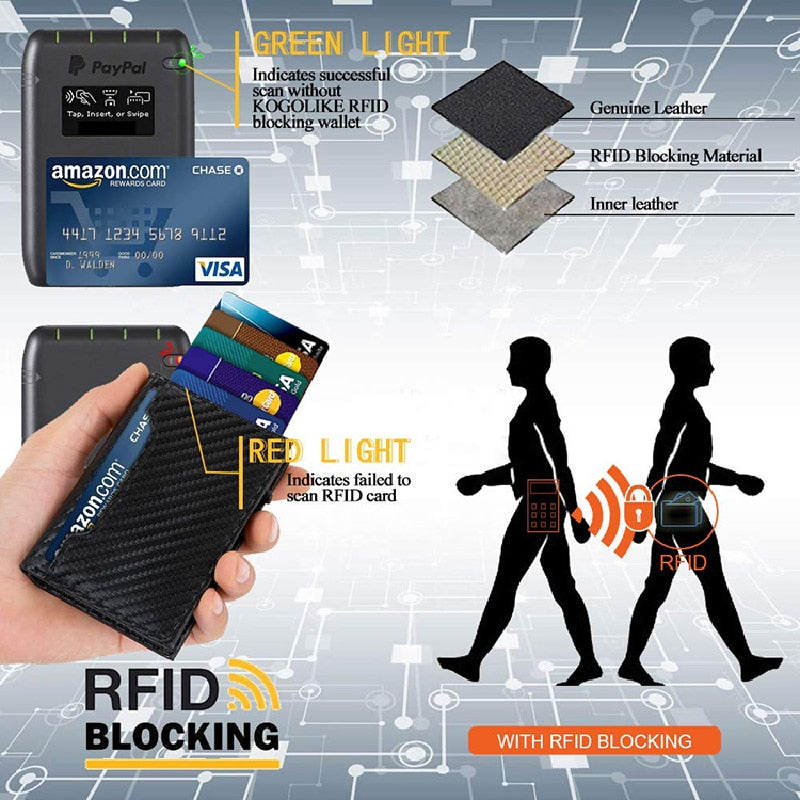 Carbon Fiber Leather Business Metal Aluminum Wallet for Men RFID Blocking  100% Genuine Leather Slim Pop Up Card Holders