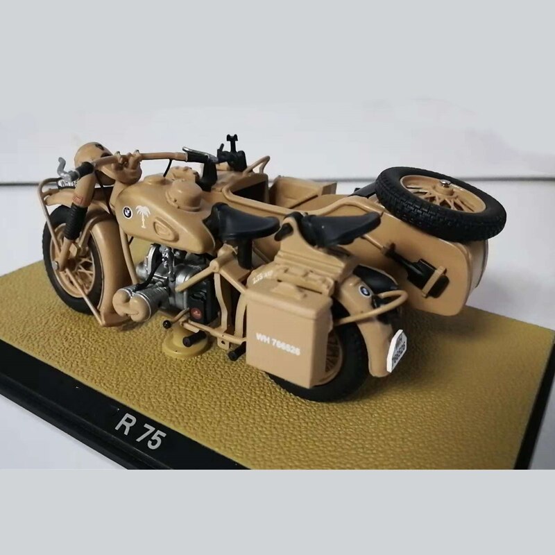 1:24 Scale Diecast Military Model Toy SS18 WWII R75  Sidecar Motorcycle Motorbike Model Collectible Display 9.5CM