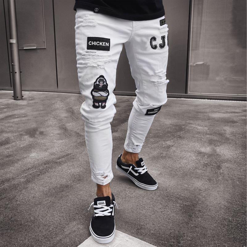 2022 Men Stylish Ripped Jeans Pants Biker Slim Straight Hip Hop Frayed Denim Trousers New Fashion Skinny Jeans Men European Size