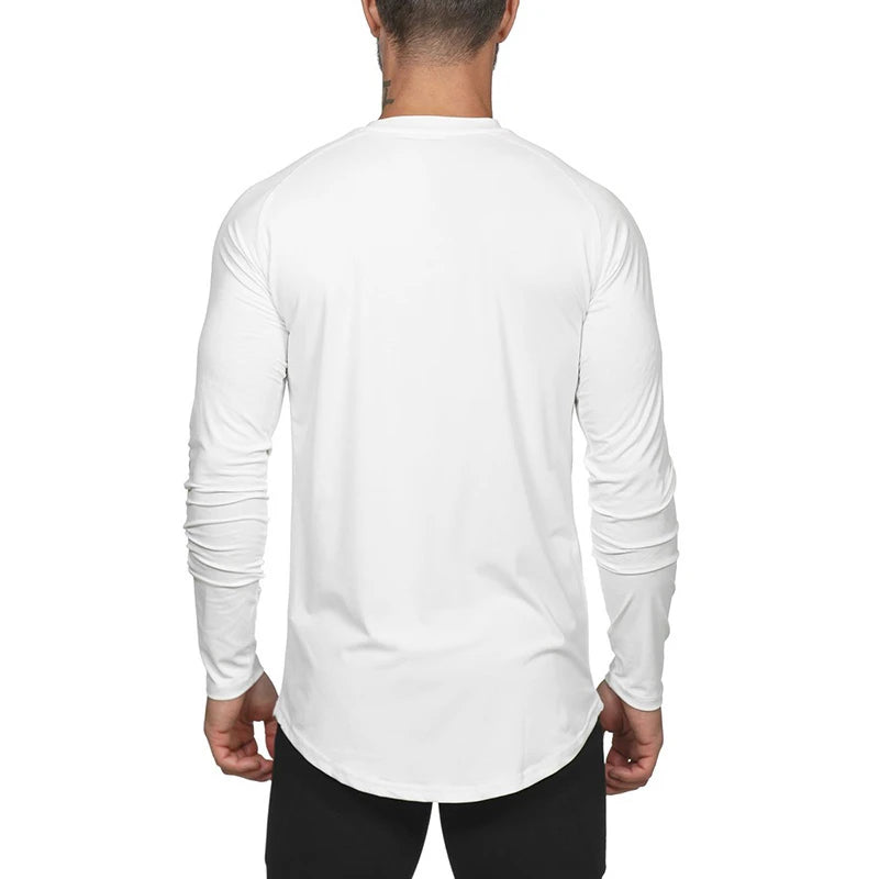 New Brand Autumn Mesh Long Sleeve T Shirt Men Sportswear Slim Fit Tops Fitness T-shirt O-neck Solid Quick Dry Hip Hop Tshirt