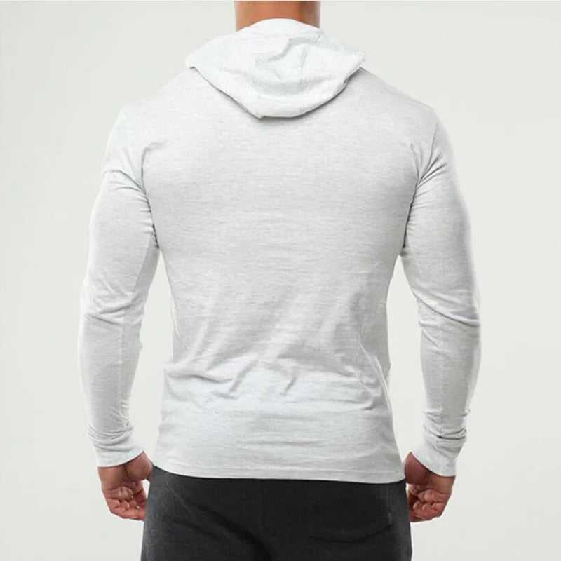 Mens Bodybuilding Hoodies Men Just Gym Hooded Long Sleeve T shirt Fitness Clothing Muscle Slim Solid Cotton Pullover Sweatshirt