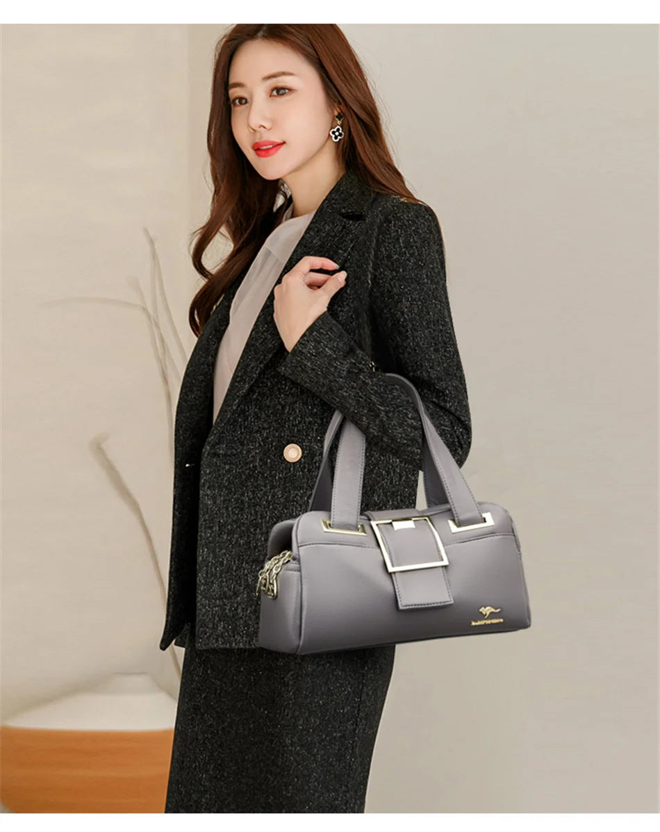 Women Multi-layers Top-handle Bag Quality Leather Handbags Purses Female Luxury Designer Large Capacity Boston Ladies Sac A Main