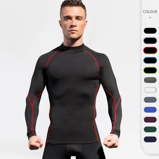 Turtleneck Compression Shirt Men Spring Autumn Running T Shirt Bodybuilding Long Sleeve Sportswear Fitness Tight Gym Clothing