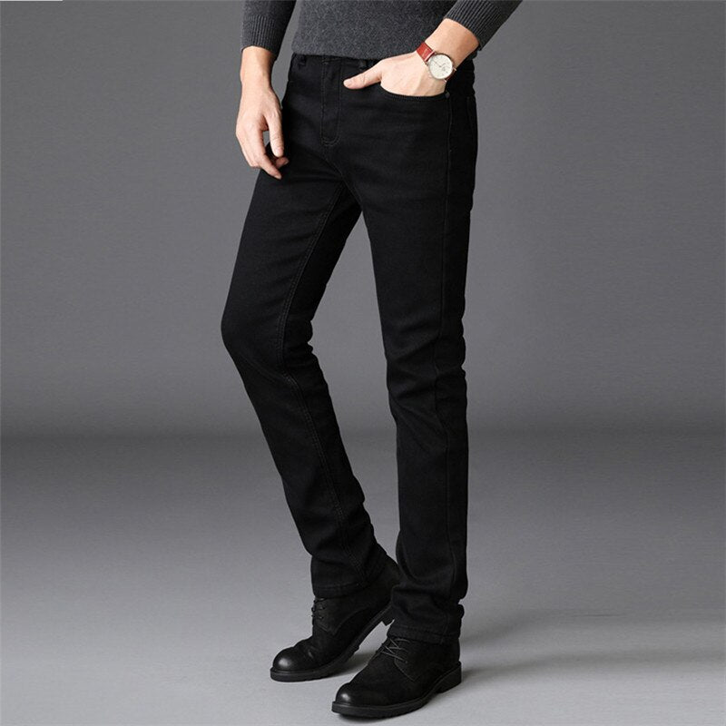 New Men Jeans Black Denim Trousers Men Clothes Elasticity Skinny Business Casual Slim Mens Jean Pants Solid Full Length Trousers