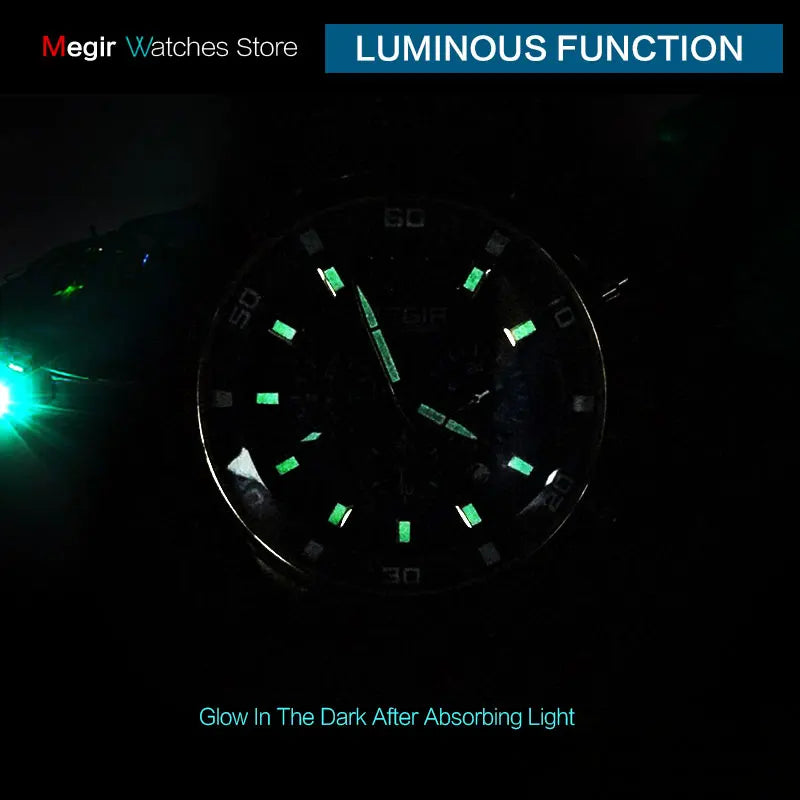 Megir Men's Gold Stainless Steel Quartz Watches Business Chronograph Analgue Wristwatch for Man Waterproof Luminous 2068GGD-2N3