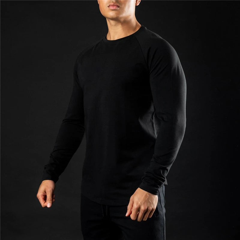 Casual Long Sleeve T-shirt Men Cotton Gym Clothing Fitness Bodybuilding Workout Skinny T Shirt Male Solid Sports Tee Tops