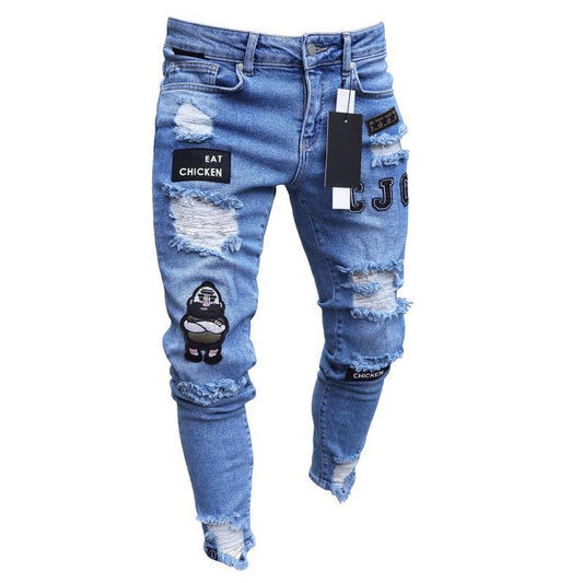 2022 Men Stylish Ripped Jeans Pants Biker Slim Straight Hip Hop Frayed Denim Trousers New Fashion Skinny Jeans Men European Size