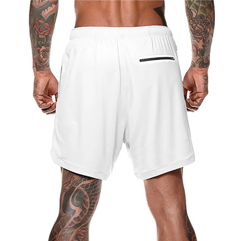 Men's Fitness Shorts Mens 2 in 1 Gyms Shorts Male double-deck Quick Drying Security Pocket Gym Shorts Jogging Shorts Men