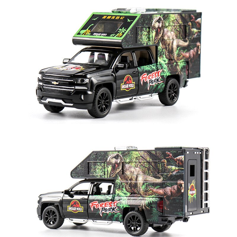 1:32 High Simulation Dinosaur Tyrannosaurus With Transport Vehicle Raptor Pull-Back Sound and Light Children Alloy Toy Model Car