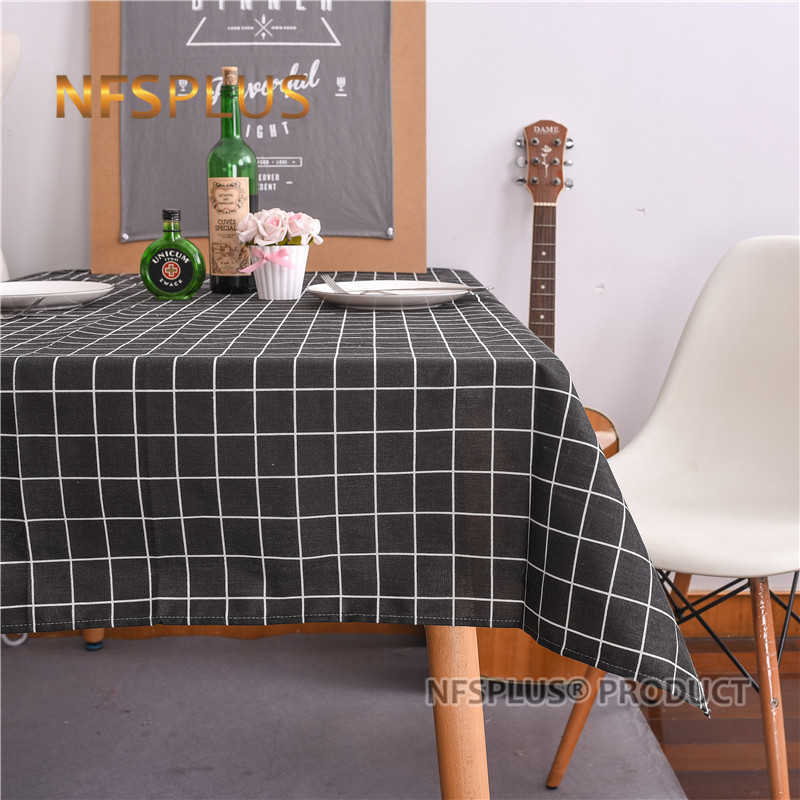 Plaid Table Cloth Rectangular Tablecloth Dinning Wedding Cotton Linen Black Grey White Home Party Decorative Table Cover Mat