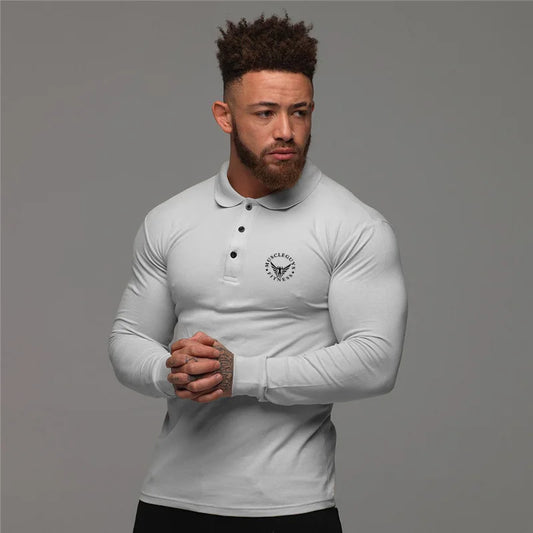 Muscleguys Autumn Fashion Polo Shirt Men Long Sleeve Slim Fit Turn Colla Poloshirt Casual Mens Gym Sportswear Polo T Shirt