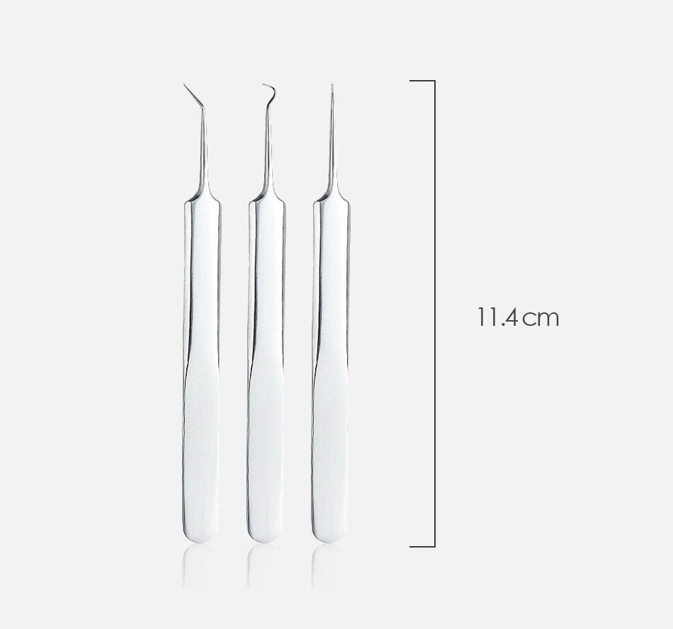 3 Pcs/lot Acne Needle Tweezers Blackhead Blemish Pimples Removal Pointed Bend Gib Head Face Care Tools Comedone Acne Extractor
