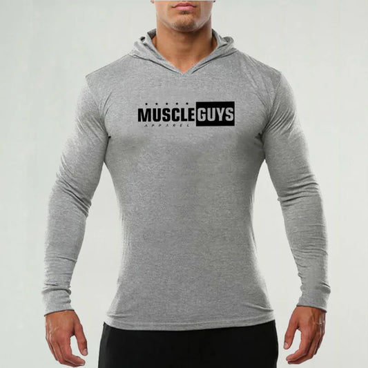 Muscle Guys Brand Autumn Fitness Clothing Mens Hooded T Shirt Bodybuilding Long Sleeve Tshirt Gym Tee Shirt Sweatshirts