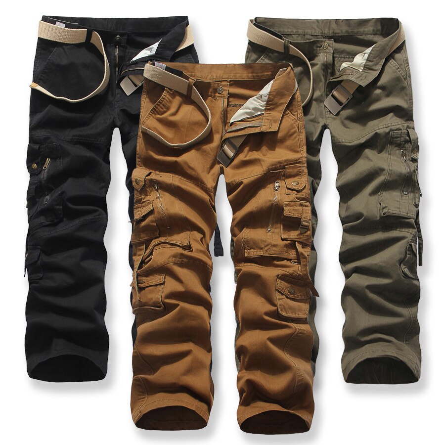 Men Cargo Pants Mens Casual Cotton Trousers Solid Men's Military Pants Overalls Multi Pockets Decoration Plus Size Without Belt