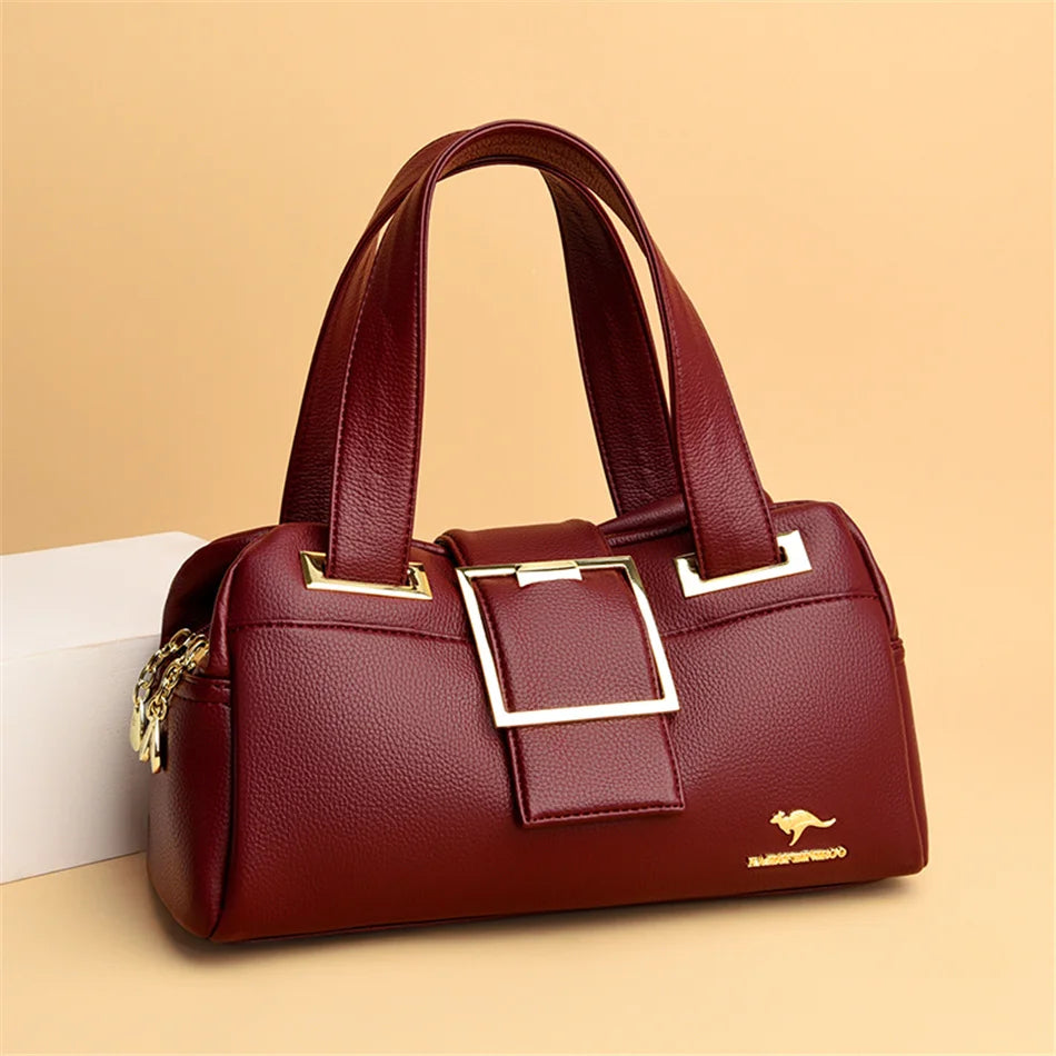 Women Multi-layers Top-handle Bag Quality Leather Handbags Purses Female Luxury Designer Large Capacity Boston Ladies Sac A Main
