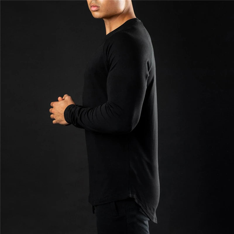 Casual Long Sleeve T-shirt Men Cotton Gym Clothing Fitness Bodybuilding Workout Skinny T Shirt Male Solid Sports Tee Tops