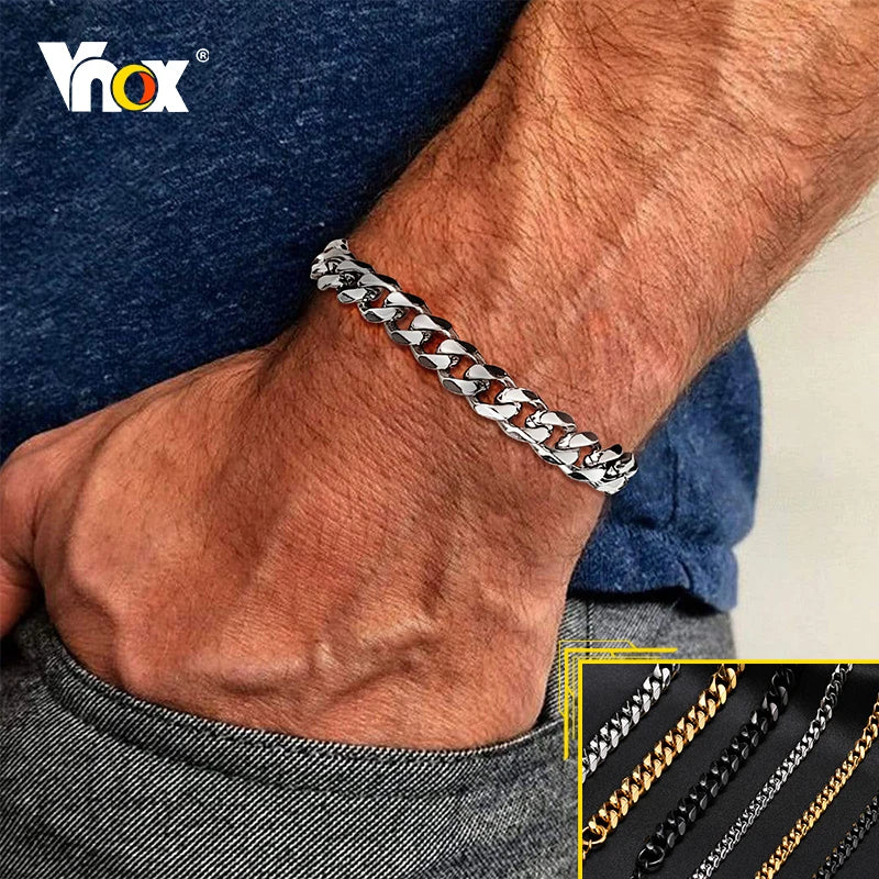 Vnox Basic Cuban Chain Bracelets for Men Women,Classic Stainless Steel 5/9mm Width Link Chain Wristband,Casual Hipster Jewelry