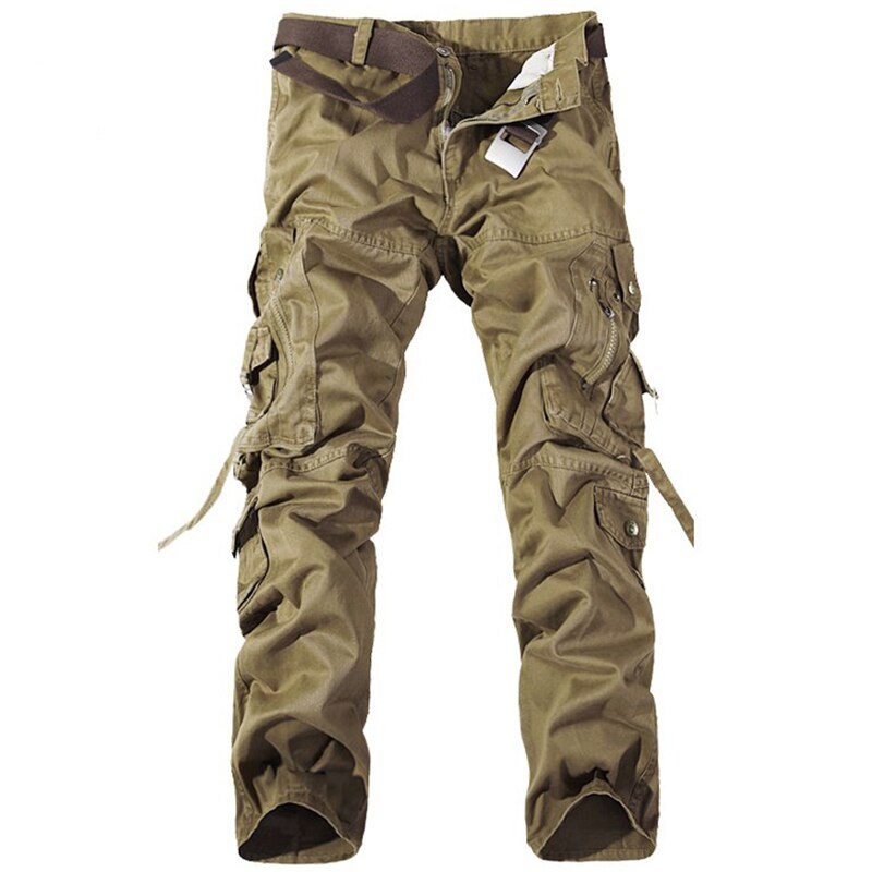 Men Cargo Pants Mens Casual Cotton Trousers Solid Men's Military Pants Overalls Multi Pockets Decoration Plus Size Without Belt