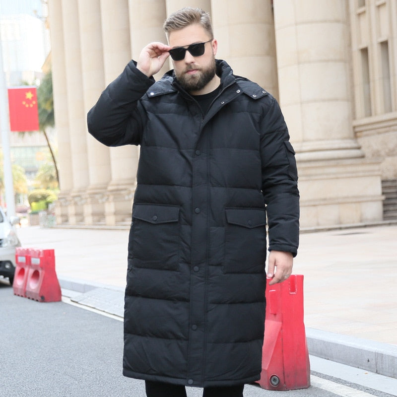 Extra Long Winter White Down Jacket Men 2020 86% Black Cargo Thick Coat Hooded Warm Male Plus Size 6XL 7XL 8X 9XL 10XL Clothing