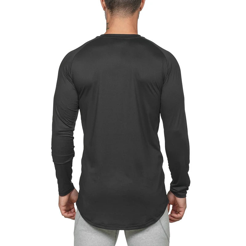 New Brand Autumn Mesh Long Sleeve T Shirt Men Sportswear Slim Fit Tops Fitness T-shirt O-neck Solid Quick Dry Hip Hop Tshirt