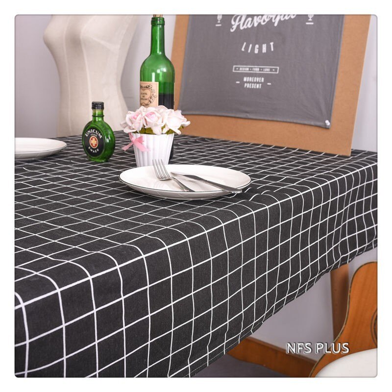 Plaid Table Cloth 3 Colors 8 Sizes Cotton Linen Blending Fabric White Grey Black Tablecloth Table Covers Decoration