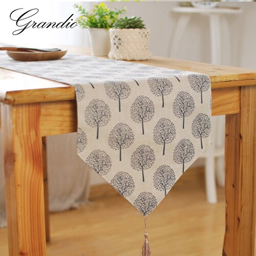 Japanese Style Table Runner Elegant Cotton Linen Tablecloth with Tassel 2 Colors Tea Plant Printed Decorative Table Cloth Cover