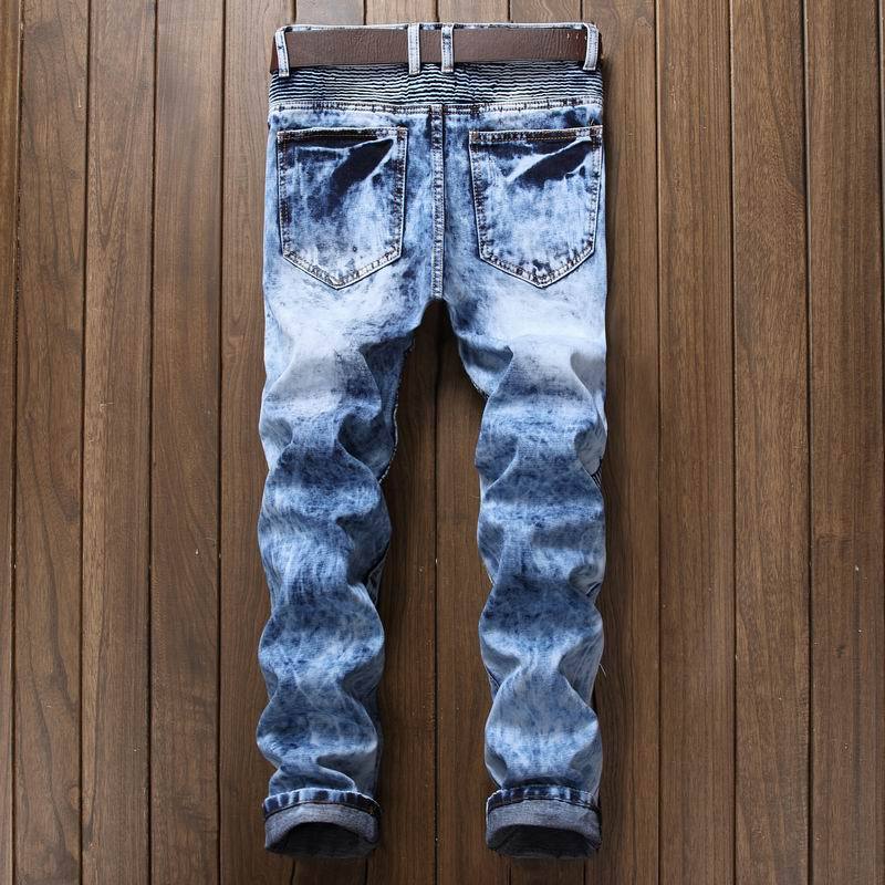 Fashion Motorcycle Jeans Men Distressed Ripped Skinny Mens Jeans Slim Fit Moto Biker Jeans Elastic Denim Trousers Men Pants