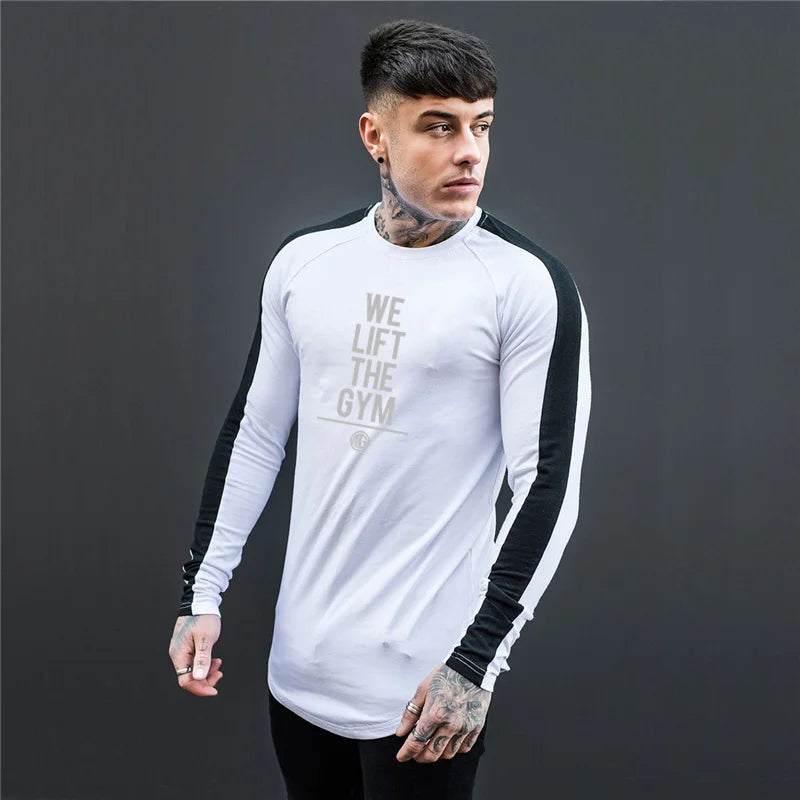 Muscleguys Brand Long Sleeve T Shirts Men Fashion Letter Printed Slim Fit Stretch Cotton Tops Causal Pullovers Male Plus Size