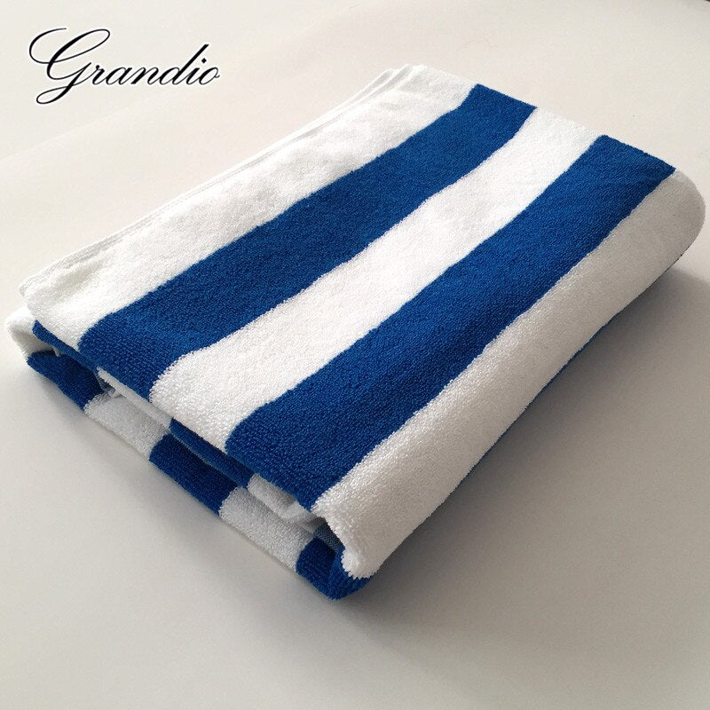 100% Cotton Beach Towel 80x150cm Blue White Striped Luxury Heavy Thick Terry 650g Absorbent Hotel Bathroom Bath Towel for Adults