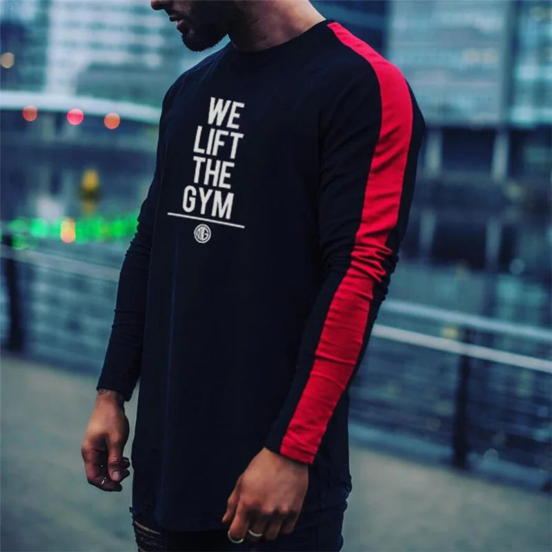 Muscleguys Brand Long Sleeve T Shirts Men Fashion Letter Printed Slim Fit Stretch Cotton Tops Causal Pullovers Male Plus Size