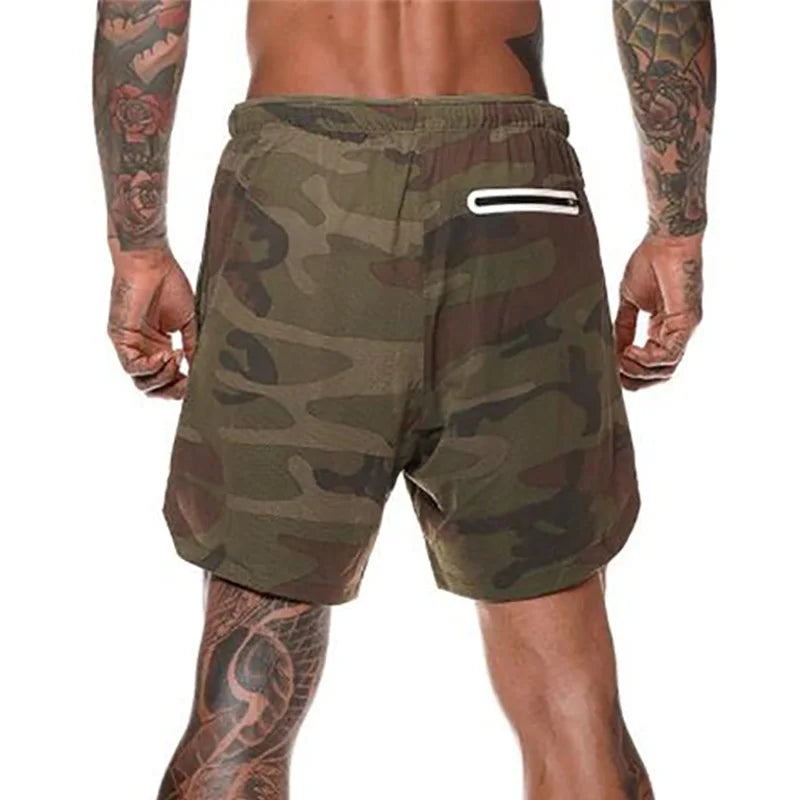 Men's Camouflage Fitness Shorts Men 2 in 1 Gyms Shorts Male double-deck Quick Drying Security Pocket Shorts Jogging Shorts Men