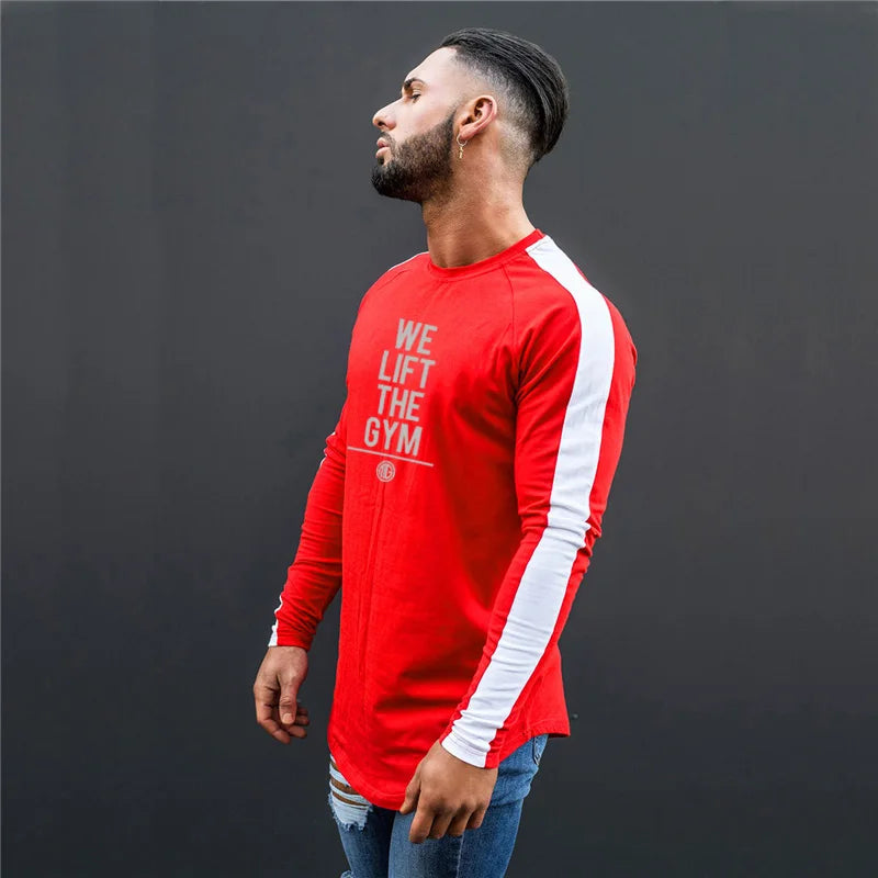 Muscleguys Brand Long Sleeve T Shirts Men Fashion Letter Printed Slim Fit Stretch Cotton Tops Causal Pullovers Male Plus Size