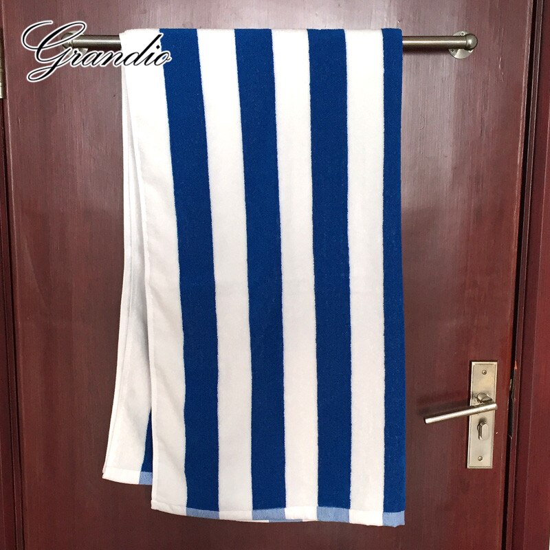 100% Cotton Beach Towel 80x150cm Blue White Striped Luxury Heavy Thick Terry 650g Absorbent Hotel Bathroom Bath Towel for Adults
