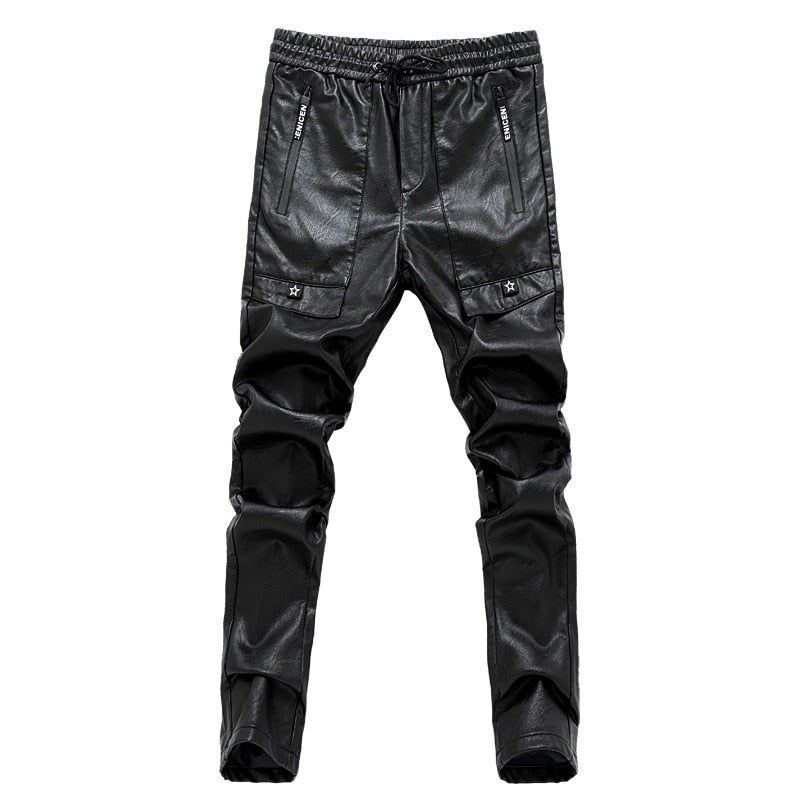 Mens black leather pants mens tights pants faux leather pu sexy motorcycle skinny trousers 28-36 AYG180