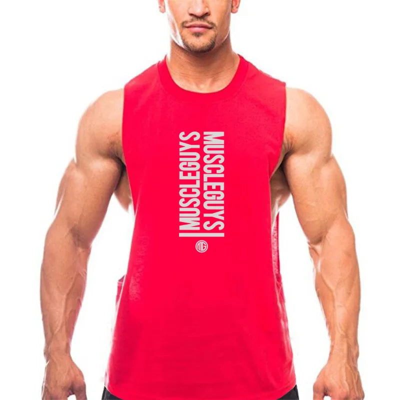 Muscleguys Letter Print Fitness Cotton Sleeveless Shirt Workout Clothing Gyms Stringer Vest Men Tank Tops Sexy Undershirt Man