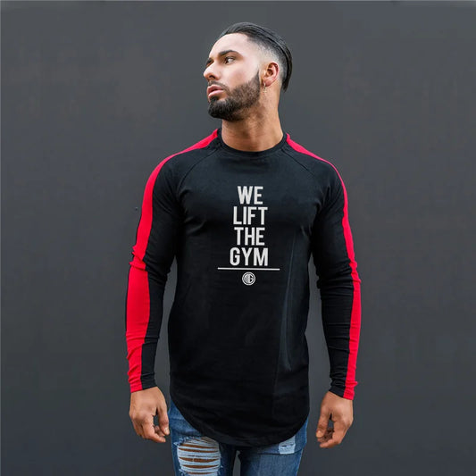 Muscleguys Brand Long Sleeve T Shirts Men Fashion Letter Printed Slim Fit Stretch Cotton Tops Causal Pullovers Male Plus Size