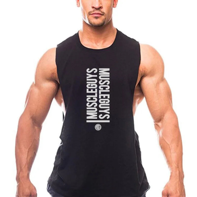 Muscleguys Letter Print Fitness Cotton Sleeveless Shirt Workout Clothing Gyms Stringer Vest Men Tank Tops Sexy Undershirt Man