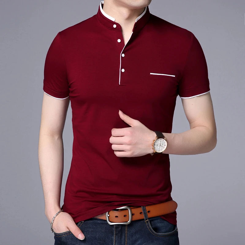 2022 New Fashion Brand Polo Shirt Men's Summer Mandarin Collar Slim Fit Solid Color Button Breathable Polos Casual Men Clothing