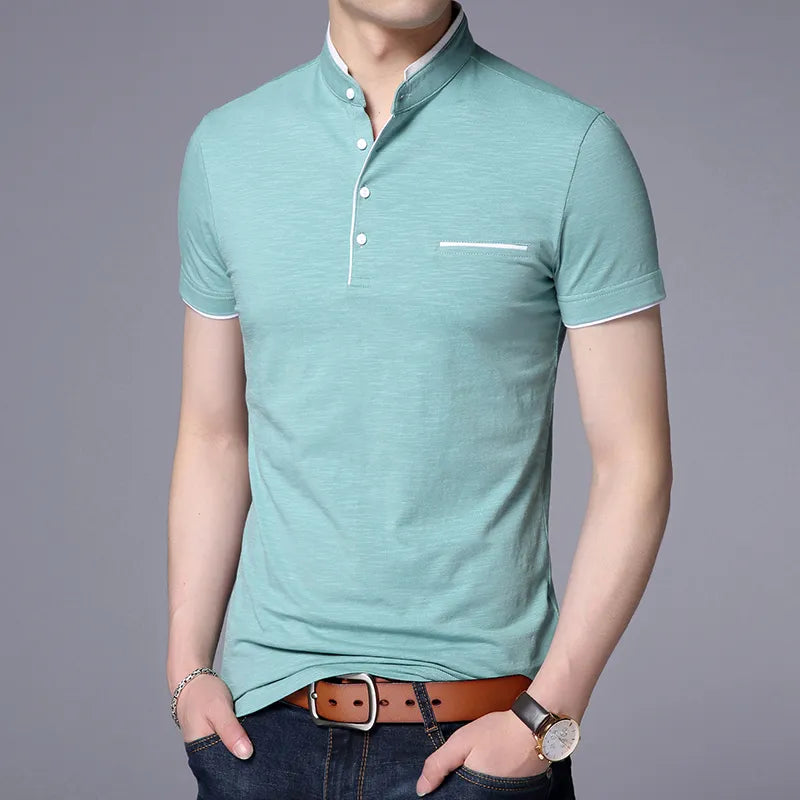 2022 New Fashion Brand Polo Shirt Men's Summer Mandarin Collar Slim Fit Solid Color Button Breathable Polos Casual Men Clothing