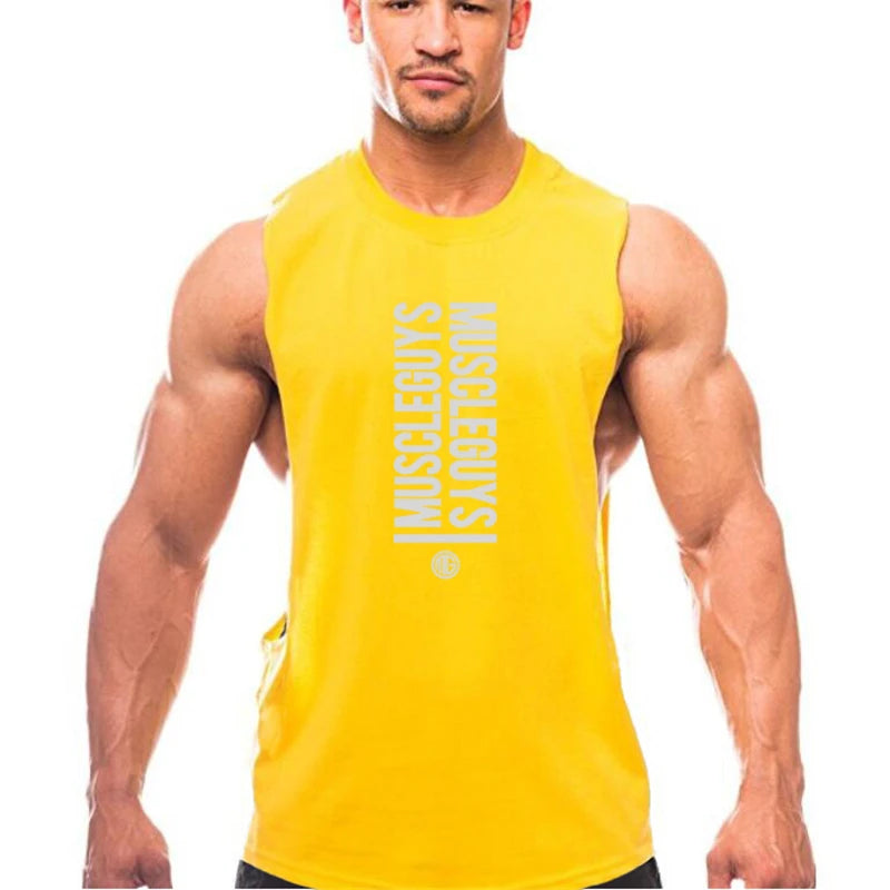 Muscleguys Letter Print Fitness Cotton Sleeveless Shirt Workout Clothing Gyms Stringer Vest Men Tank Tops Sexy Undershirt Man