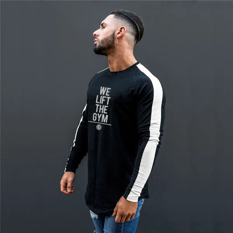 Muscleguys Brand Long Sleeve T Shirts Men Fashion Letter Printed Slim Fit Stretch Cotton Tops Causal Pullovers Male Plus Size