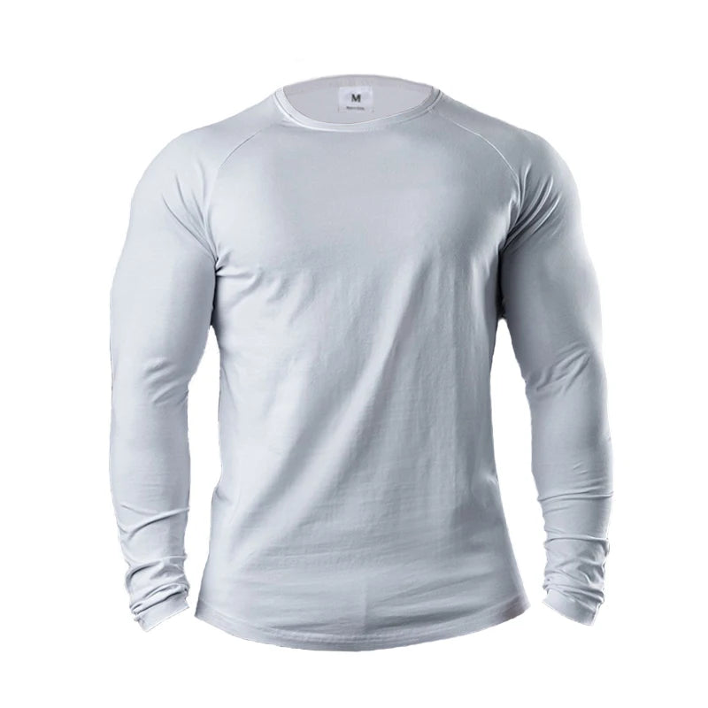 Spring Autumn Mens Cotton Long Sleeve T-shirt Men Bodybuilding Tee Shirts Fashion T Shirt For Man Casual Sportswear Gym Clothing
